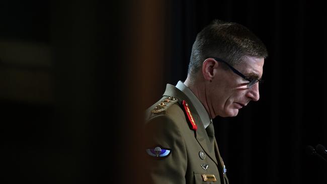 Australian Defence Force chief General Angus Campbell delivers the findings from the inquiry. Picture: Mick Tsikas/Getty Images