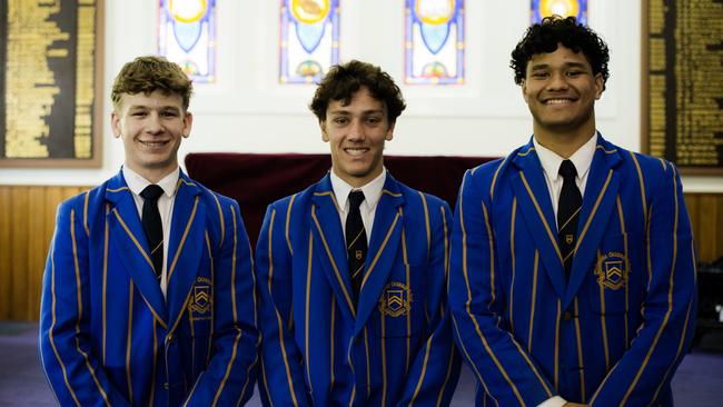 2025 Senior Prefects: Hedley Donges (Senior Dayboy Prefect), Gilbert Tighe (Senior Prefect) and Rupeni Baravilala (Senior Boarder Prefect). Picture: Supplied