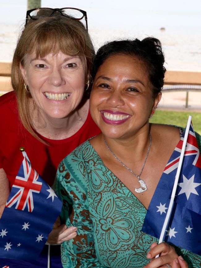 Melissa Harwood and Rodora Bennett celebrate Australia Day. Picture: Anna Rogers