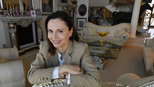 Anna Palmer, wife of Clive Palmer, in her home on Sovereign Island on the Gold Coast. Anna is running as the UAP candidate for Currumbin. Picture: Lyndon Mechielsen