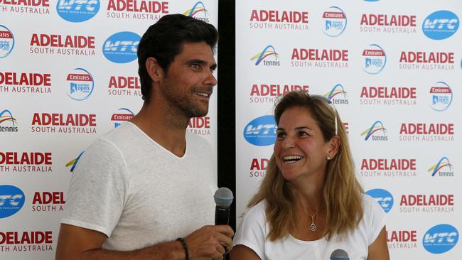 Arantxa Sanchez Vicario (R) pictured with former Australian star Mark Philippoussis. Picture Simon Cross