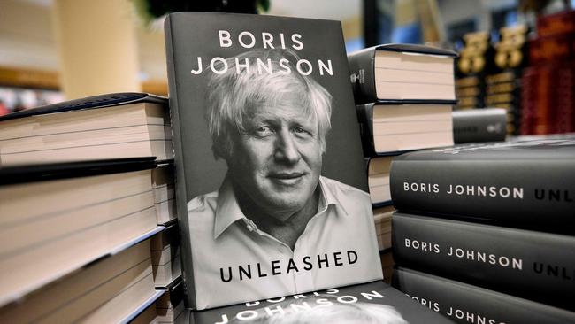 Boris Johnson is spruiking his already bestselling memoir, Unleashed, which weighs in at 772 pages. Picture: AFP