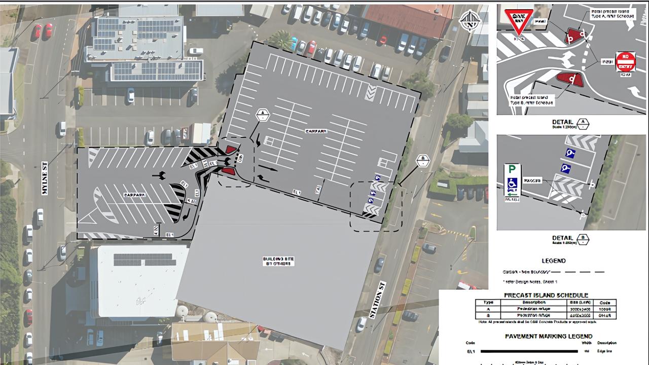 Social and affordable housing developer BHC has been approved by the state government for a 75-unit development on Station Street in Toowoomba City. A layout of the car parks being removed.