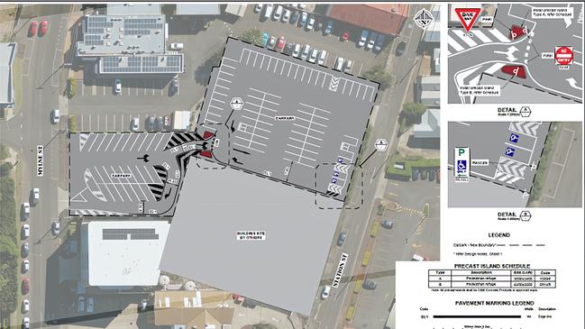 Social and affordable housing developer BHC has been approved by the state government for a 75-unit development on Station Street in Toowoomba City. A layout of the car parks being removed.