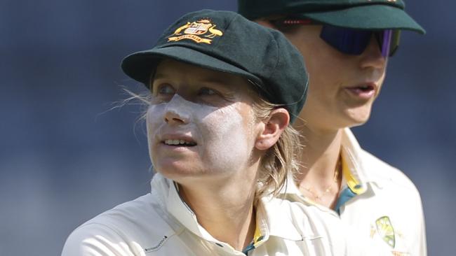 MUMBAI, INDIA - DECEMBER 24:  Alyssa Healy of Australia looks on during day four of the Women's Test Match between India and Australia at Wankhede Stadium on December 24, 2023 in Mumbai, India. (Photo by Pankaj Nangia/Getty Images)