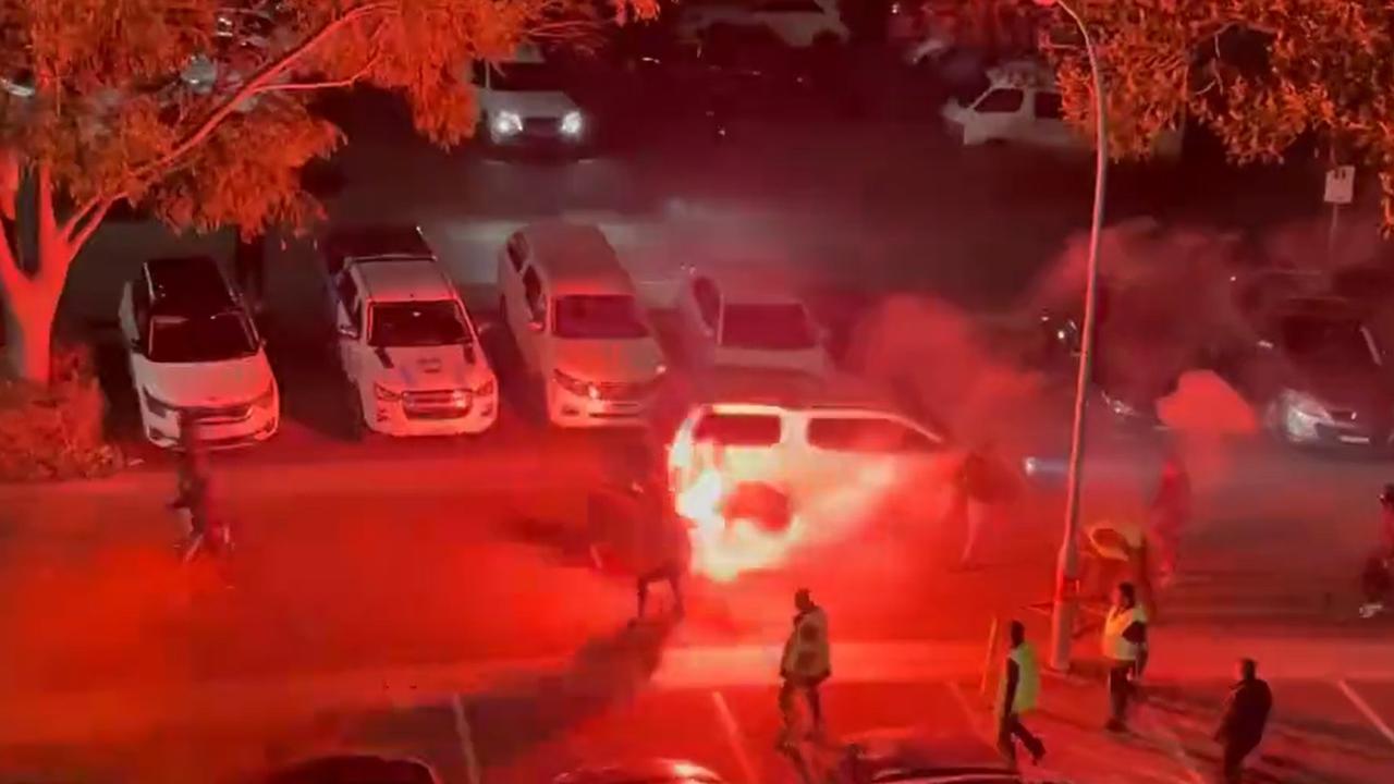 Fans at the Australia Cup game rioting. Photo: Twitter, @Gatty54.
