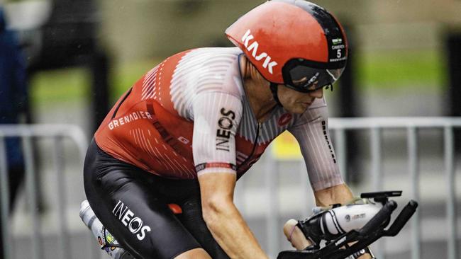 Tasmanian triathlete Cameron Wurf starts the cycling leg at the Ironman 70.3 Tasmania in Hobart on Sunday 4th February. Picture: Linda Higginson