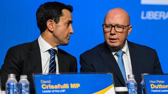 Incoming Queensland Premier David Crisafulli and Opposition Leader Peter Dutton. Picture: Dan Peled / NewsWire