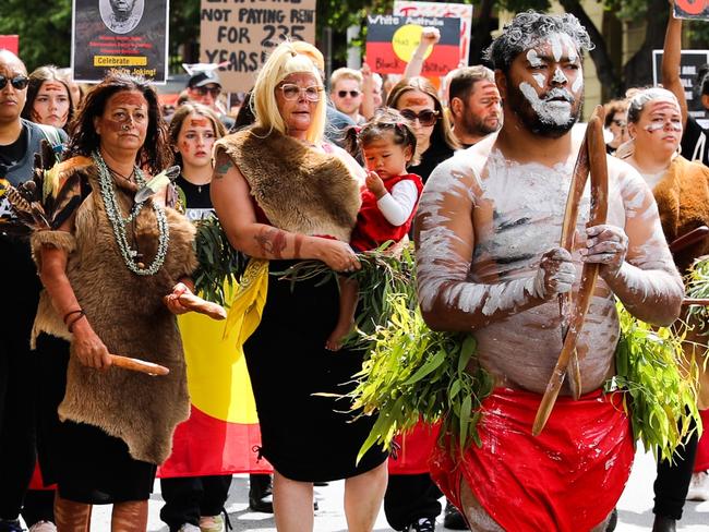 Invasion Day Rally on their way to Parliament house in Hobart. Picture : Mireille Merlet