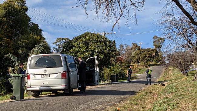 Homicide detectives at a Castlemaine home investigating the suspicious death of a man on Monday May 24. Picture: Zizi Averill