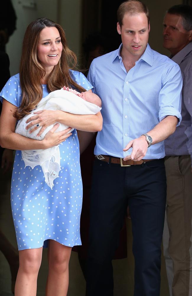 Prince William, Duke of Cambridge and Catherine, Duchess of Cambridge, depart The Lindo Wing with their newborn son Prince George of Cambridge at St Mary's Hospital on July 23, 2013. Picture: Chris Jackson/Getty