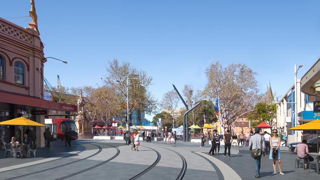 An artist impression of Centenary Square in Parramatta once light-rail construction is completed in 2023.