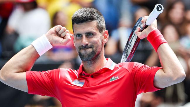 Novak Djokovic celebrates his first victory of 2024 against Czech Republic's Jiri Lehecka Picture: AFP