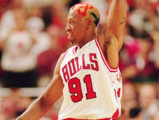 The flamboyant Dennis Rodman was part of the Bulls’ show. Picture: AP