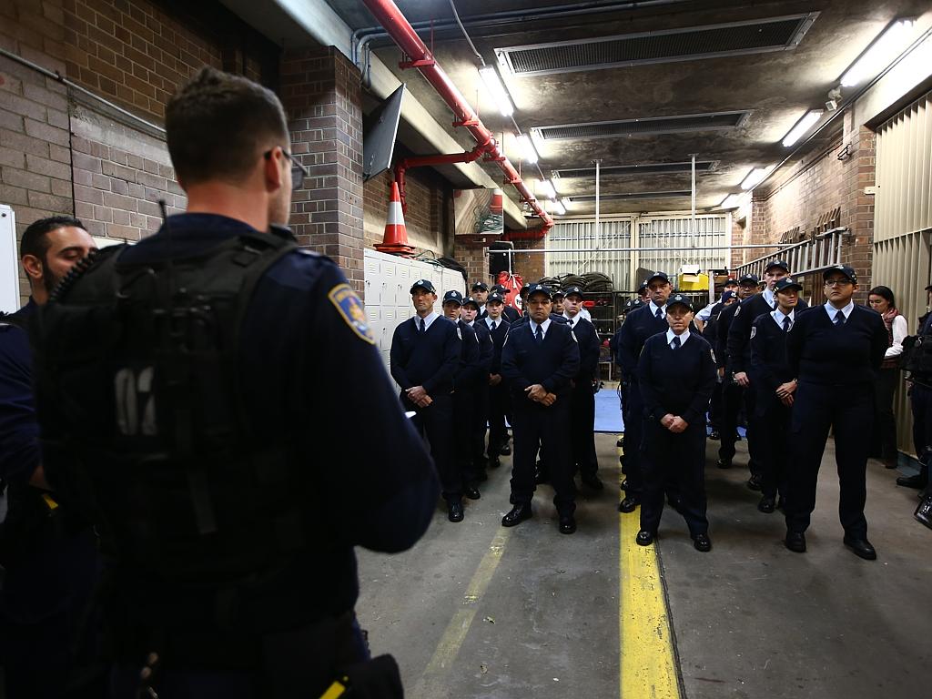 Correctional officer trainees being briefed before conducting searches in Long Bay Jail. Picture: Tim Hunter