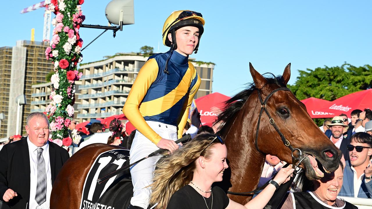 Zac Lloyd aboard Stefi Magnetica after breaking through for his maiden Group 1 win in the Stradbroke Handicap. Picture: Grant Peters/Trackside Photography