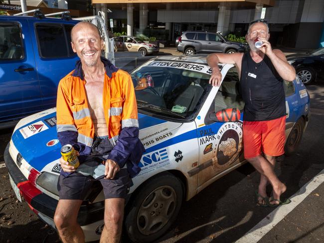 From Gold Coast and Hobart, Paul Yakimoff and Tim Roberts travelled 3342km in a 1995 Peugeot 306 which they paid $650 for. Mr Roberts said her name is Chantelle, it’s a sexy French name, a nice French woman she is. Picture: Floss Adams.