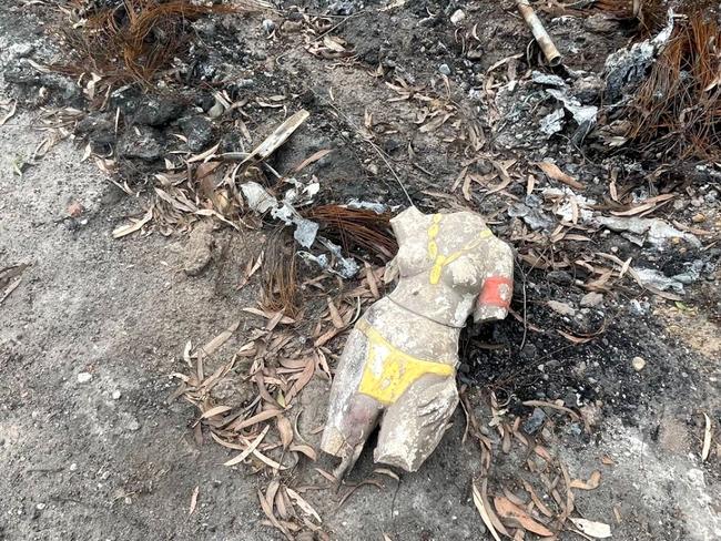 Burnt artefacts remains at the Train family property. Picture: A Current Affair