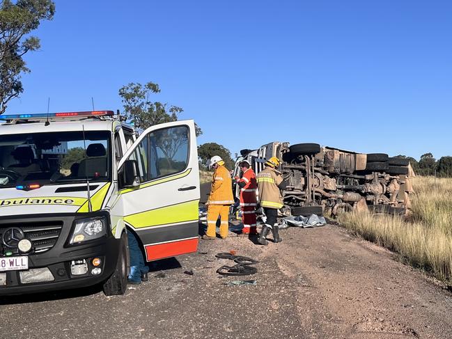 The Roma-based LifeFlight Surat Gas Aeromedical Service (SGAS) aeromedical crew February 17, airlifted a man to hospital following a water truck rollover. Photo: LifeFlight.