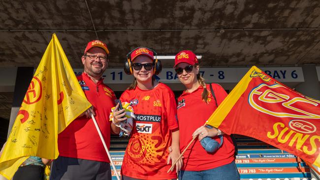Justin Boencke, Billie Boencke and Kylie Boencke at the Gold Coast Suns v Western Bulldogs 2025 AFL match at TIO Stadium. Picture: Pema Tamang Pakhrin