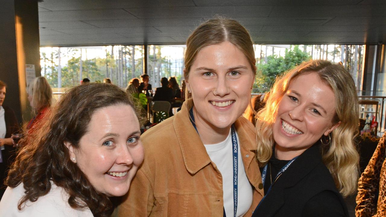 Kaitlyn Fasso-Opie, Bec Whetham and Brooke Young at Women in Media conference at Bond University, Robina. Pic: Regina King