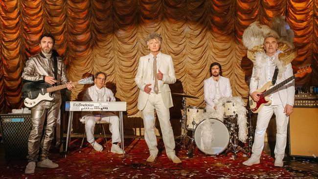 Australian rock band Crowded House. L-R: Liam Finn, Mitchell Froom, Neil Finn, Elroy Finn and Nick Seymour. Picture: supplied