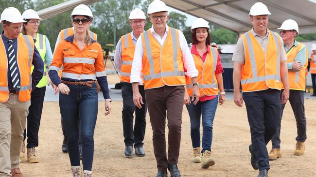 Then Queensland premier Steven Miles, right, with Anthony Albanese in Rockhampton. Picture: Annette Dew