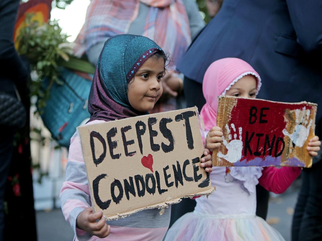 Messages of peace, love and support were displayed by attendees of Hobart's vigil for Christchurch at Franklin Square. Picture: PATRICK GEE