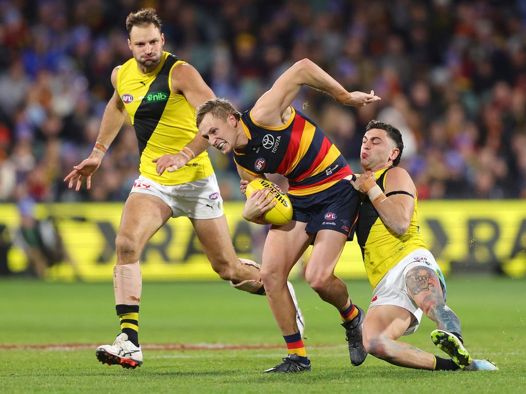 Skipper Jordan Dawson was Adelaide’s best player in the loss. Picture: Sarah Reed/AFL Photos