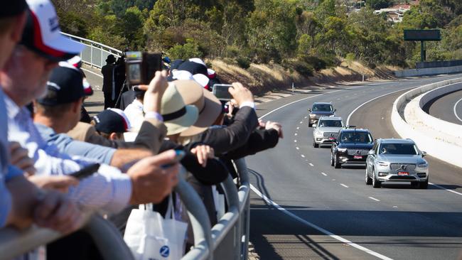 Onlookers take photos of the Adelaide driverless car trial using a Volvo XC90. Photo: Jo-Anna Robinson