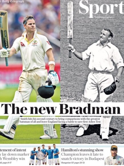 The English Daily Telegraph declares Steve Smith the new Bradman after second Ashes century.