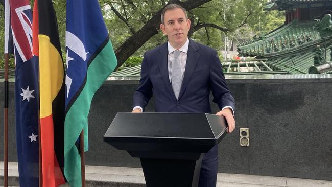 Treasurer Jim Chalmers addresses media in Beijing. Picture: Will Glasgow