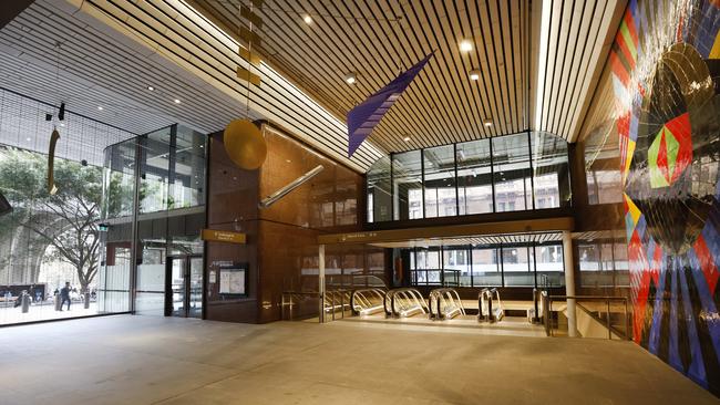 The Castlereagh Street entrance of the brand new Martin Place Metro Station. Picture: Richard Dobson