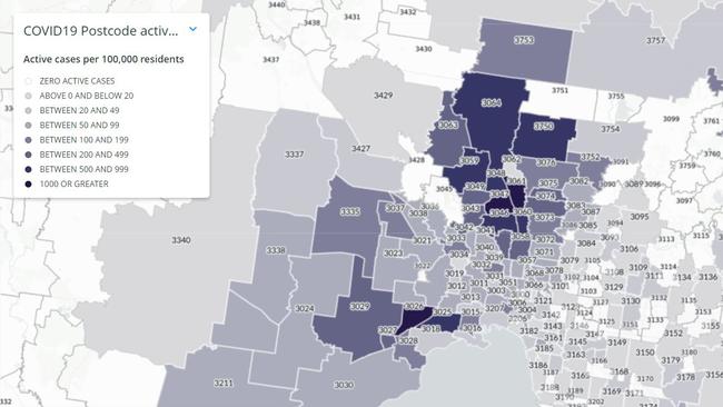 Melbourne's hot spot coronavirus suburbs are in the city's northern and western regions. Picture: Department of Health