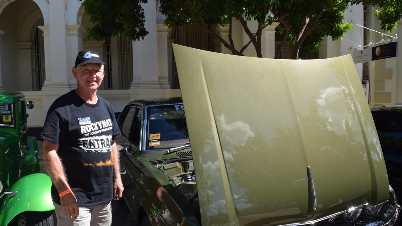 Mike Fitzgerald and his car in the Rockynats in the CBD on Sunday, April 17.