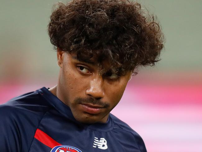 MELBOURNE, AUSTRALIA - MAY 08: Kysaiah Pickett of the Demons looks on during the 2021 AFL Round 08 match between the Melbourne Demons and the Sydney Swans at Melbourne Cricket Ground on May 08, 2021 in Melbourne, Australia. (Photo by Michael Willson/AFL Photos via Getty Images)