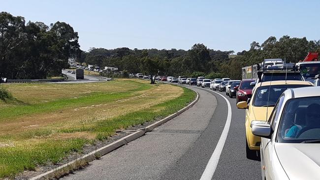 Huge delays on the South-Eastern Freeway in the Adelaide Hills after a truck ran out of fuel.