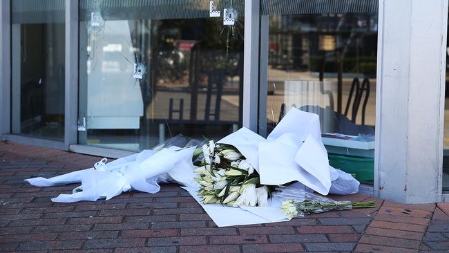 Flowers outside Fitness First, Rockdale where Mick Hawi was shot and later died.