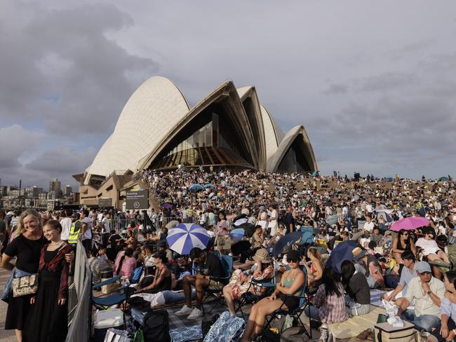 People gather at the Sydney Opera House in anticipation of the 2NYE fireworks on December 31, 2024 in Sydney, Australia. Picture: Brook Mitchell/Getty Images