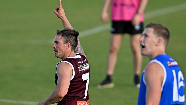 Braeden Kight celebrates a goal for Melton. Picture: Andy Brownbill