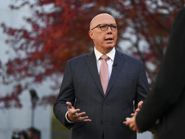 CANBERRA, AUSTRALIA - MAY 10: Leader of the Opposition Peter Dutton holds media interviews at Parliament House in Canberra. Picture: NCA NewsWire / Martin Ollman