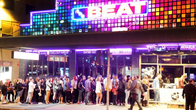 The queue to get into The Beat club in the Valley on Friday. Picture: John Gass