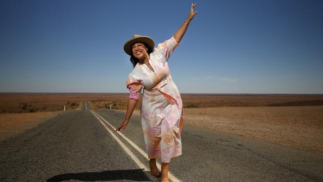 Singer-songwriter Kate Ceberano near the Mundi Mundi Plains ahead of the debut Broken Hill Mundi Mundi Bash music festival to be held in August. Picture: Nathan Edwards