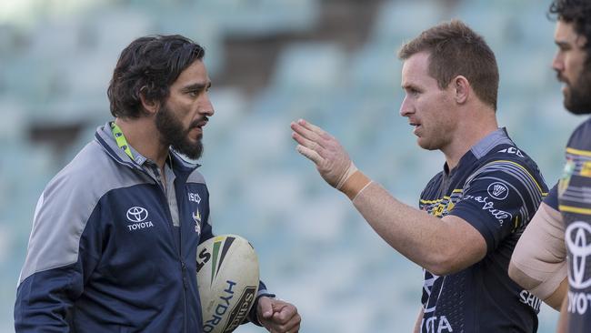 Johnathan Thurston passes both the SuperCoach and Cowboys baton to Michael Morgan this season. Picture: AAP Image/Craig Golding