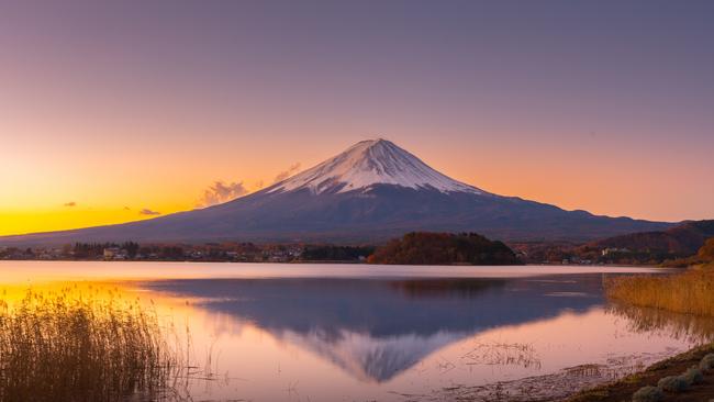 Mt Fuji in autumn view from lake Kawaguchiko.