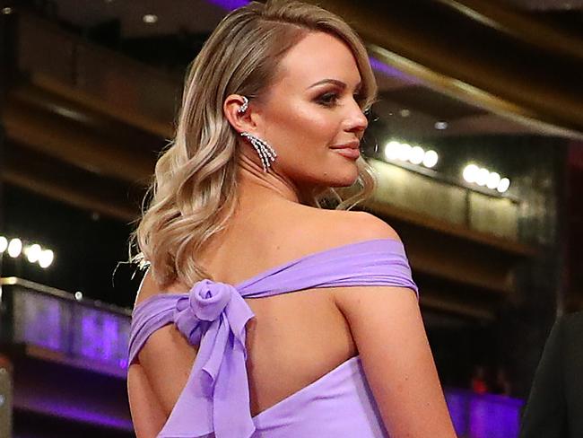 MELBOURNE, AUSTRALIA - SEPTEMBER 23: Lachie Neale of the Lions and Julie Neale arrive ahead of the 2019 Brownlow Medal at Crown Palladium on September 23, 2019 in Melbourne, Australia. (Photo by Kelly Defina/AFL Photos/via Getty Images)