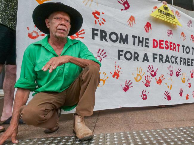 “We know from past experience that fracking is dangerous … the government better wake up and listen to the people of the Territory,” said Arrernte and Warlpiri Elder Peltherre Chris Tomlins. Picture: Pema Tamang Pakhrin