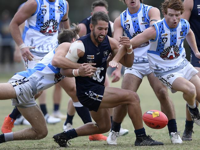 Sebastian Krumeich in action during the MPNFL Div : Edi-Asp v Rosebud football match in Aspendale, Saturday, April 27, 2019. Picture: Andy Brownbill