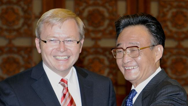 Wu Bangguo, with then Australian PM Kevin Rudd, in Beijing in 2008.