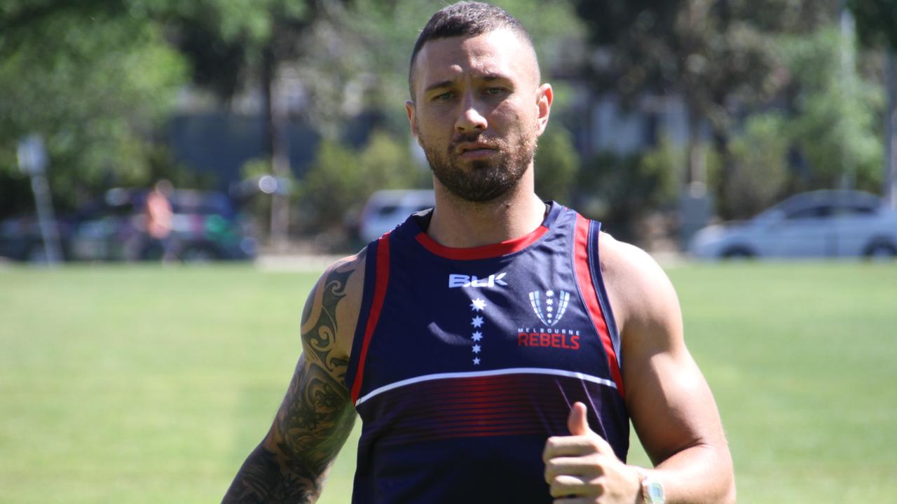 Quade Cooper on his first day at training with his new Melbourne Rebels club.